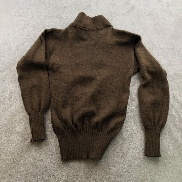 Sebo Knitwear Men's Commando Sweater Medium 100% Wool Brown Rib Knit Henley - Picture 12 of 14